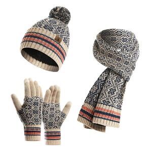 Winter Knit Scarf Beanie and Gloves set